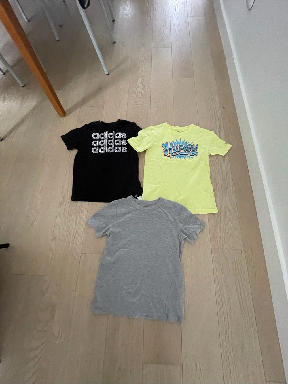 adidas Black Logo T with Yellow Hurley T & Gray H&M T Kids size 10-12